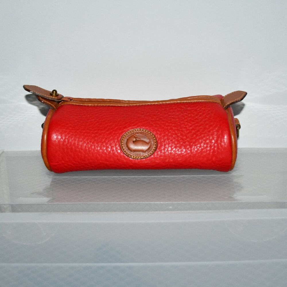 Vintage Red Dooney & Bourke Leather Barrel Cosmetic Makeup Pencil Bag